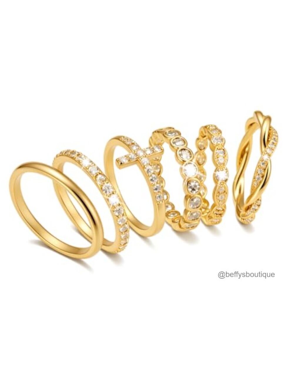 14k Gold Plated Stackable Rings 6-Piece Set with CZ Accents